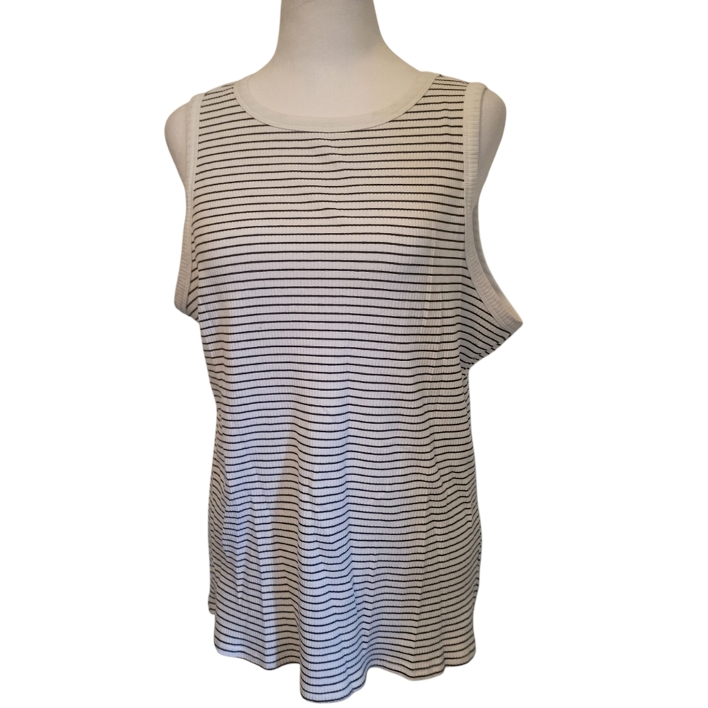 Nine West Plus Ribbed Tank Black/White sz XXL